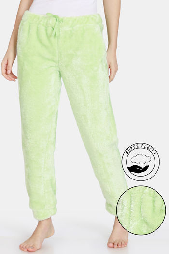 Buy Zivame Fluffy Fur Knit Poly Pyjama - Pastel Green